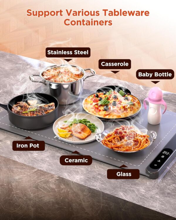 FEPPO Food Warming Mat, Upgrade High-tech Graphene Heating Film, Fast Full Surface Electric Warming Tray with 6 Level Adjustable Temperature and 6 Hours Timer, Roll Up Food Warmers for Parties Buffet - Image 6