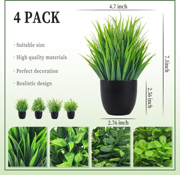 Der Rose Fake Plants 4 Packs Artificial Plants Small Faux Plants Black Bathroom Accessories for Halloween Bathroom Home Kitchen Coffee Table Office Desk Decor Indoor - Image 4