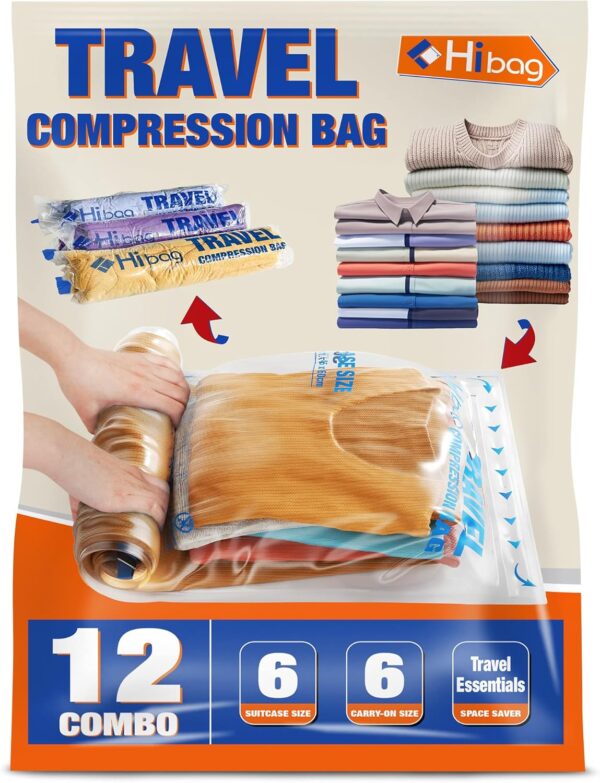 12 Compression Bags for Travel Essentials, Vacuum Packing Space Saver Bags for Cruise Accessories (12-Travel) - Image 2