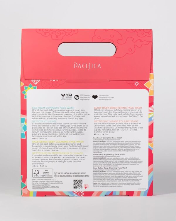 Pacifica Face Wash Set - Preppy Skincare Gift Set Value Kit for Holidays | Brightens, Tones and Deep Cleans |Glow Baby, Kale Detox and Sea Foam | 3 Pack - Image 3