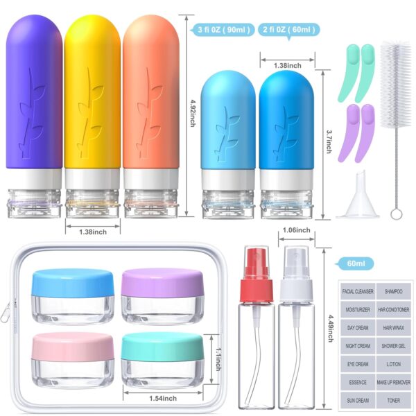 19pack Travel Bottles for Toiletries, TSA Approved Silicone Travel Size Containers for toiletries, Refillable & Leakproof Travel shampoo and conditioner bottles - Image 3