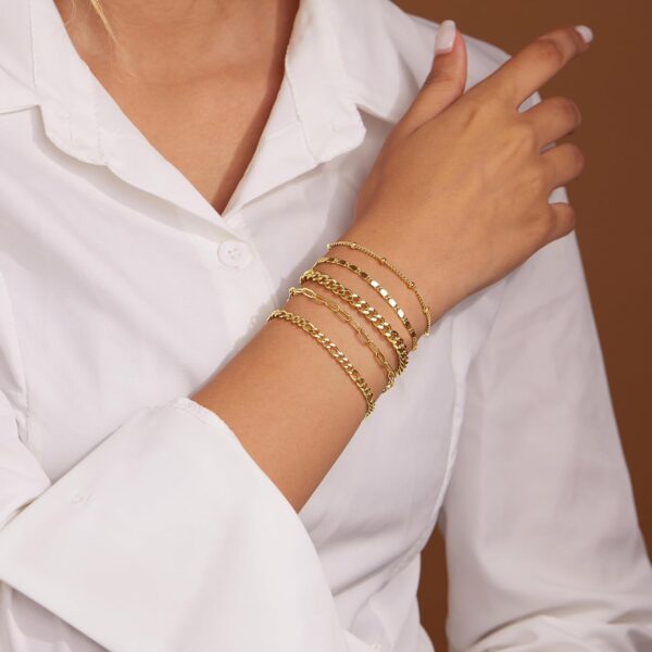 Gold Bracelets for Women Trendy,14K Real Gold Plated Dainty Stackable Paperclip Cuban Link Chain Bracelets,Cuff Bracelets Jewelry Set Adjustable 7"+2" - Image 3