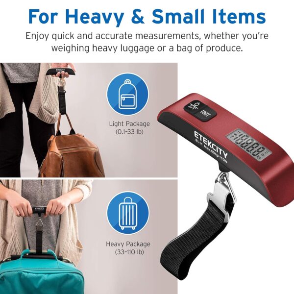 Etekcity Luggage Scale, Digital Weight Scales for Travel Accessories Essentials Suitcases , Portable Handheld Scale with Temperature Sensor, Rubber Paint, 110 Pounds, Battery Included - Image 5
