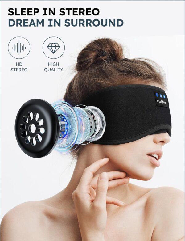 MUSICOZY Sleep Headphones, Bluetooth 5.4 Sleep Mask Headband Headphones Sleeping Eye Mask, Wireless Music Earbuds Earphones with HD Stereo Speakers for Side Sleepers, Cool Gadgets Unique Gift - Image 5