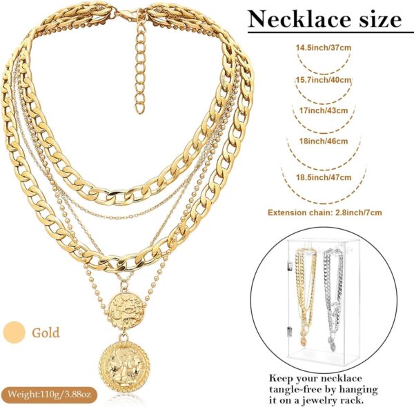 MJartoria Gold Layered Necklaces for Women Trendy Retro Coin Pendant Necklace Dainty Chunky Chain Choker Necklaces for Jewelry Birthday Gifts - Image 6