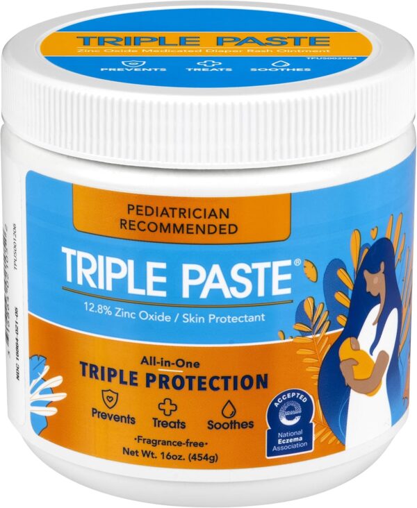 Triple Paste Diaper Rash Cream for Baby - 16 Oz Tub - Zinc Oxide Ointment Treats, Soothes and Prevents Diaper Rash - Pediatrician-Recommended Hypoallergenic Formula with Soothing Botanicals - Image 2