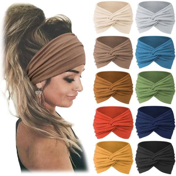 Jesries 10 PCS Women Headbands African Wide Hair Wrap Extra Turban Head Bands for Lady Large Sport Workout Stretch Non-slip Big Hair Bands - Image 2