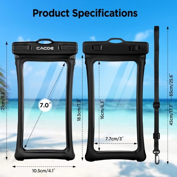 CACOE [Floatable] Floating Universal IPX8 Waterproof Phone case 2 Pack-Up to 7.0",Adjustable Lanyard Phone Pouch,Cellphone Dry Bags for Vacation Beach Pool Kayak Cruise Travel Essentials（Black+Green） - Image 6