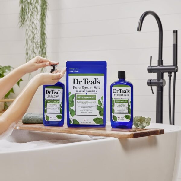 Dr Teal's Body Wash with Pure Epsom Salt, Relax & Relief with Eucalyptus & Spearmint, 24 fl oz (Pack of 2) - Image 7