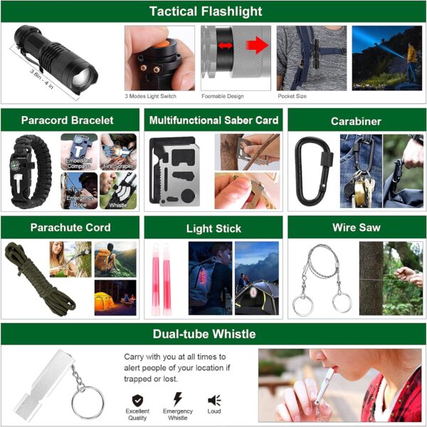Survival Kit and First Aid Kit, 142Pcs Professional Survival Gear and Equipment with Molle Pouch, for Men Dad Husband Who Likes Camping Outdoor Adventure… - Image 3