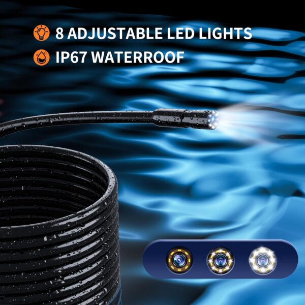 Endoscope Camera with Light, 1080P HD Borescope with 8 Adjustable Lights, 4.3" Endoscope with 16.4ft Semi-Rigid Snake Camera, IP67 Waterproof Borescopese for Sewer, Cool Gadgets & Tools for Men - Image 7