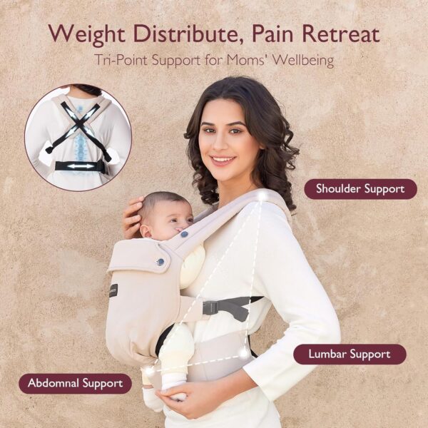 Momcozy Baby Carrier - Ergonomic, Cozy and Lightweight Carrier for 7-44lbs, Effortless to Put On, Ideal for Hands-Free Parenting, Enhanced Lumbar Support, Purehug for Infant to Toddler, Khaki - Image 5