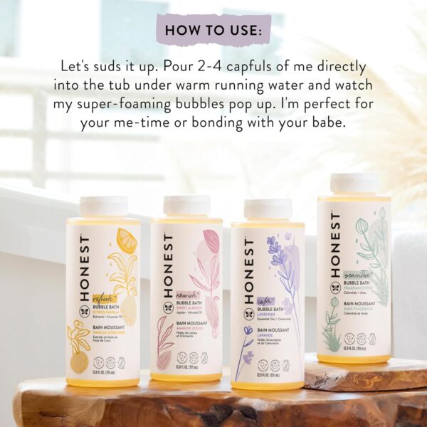 The Honest Company Foaming Bubble Bath | Gentle for Baby | Naturally Derived, Tear-free, Hypoallergenic | Lavender Calm, 12 fl oz - Image 7