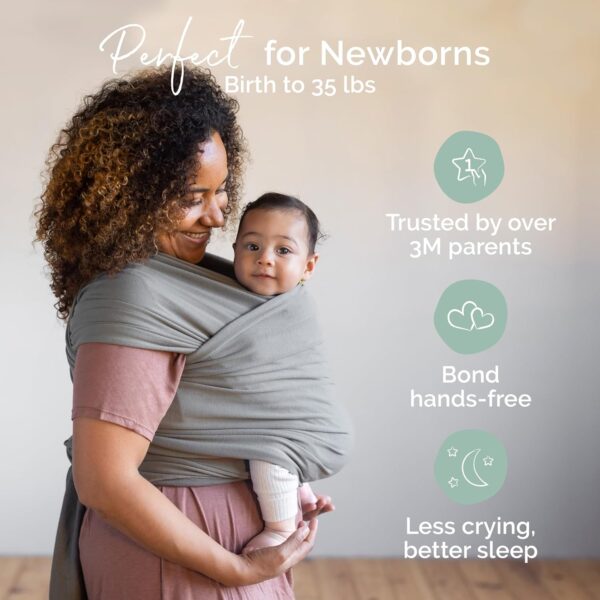 Boba Baby Wrap Carrier – Original Baby Sling Carrier for Newborns (7–35 lbs), Soft, Secure, Hands-Free & Ergonomic, Ideal for Comfortable Bonding, New Parents (Grey) - Image 3