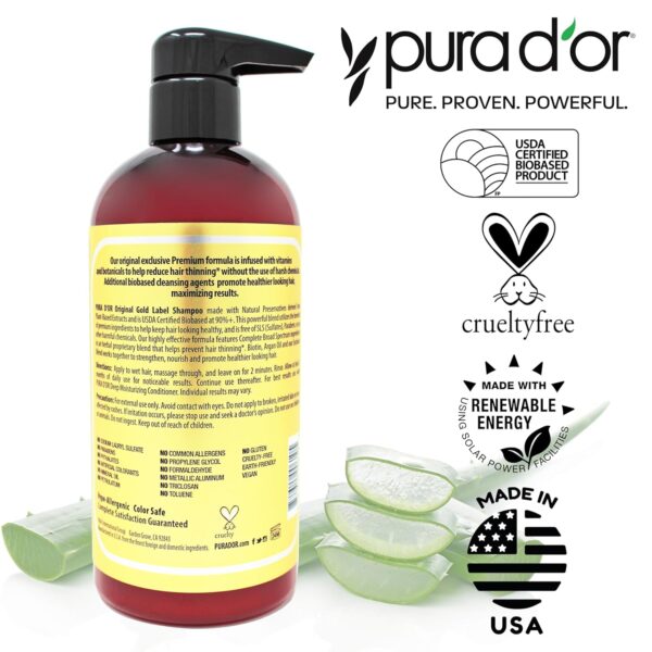 PURA D'OR 16 Oz Original Gold Label Anti-Thinning Biotin Shampoo Natural Earthy Scent, CLINICALLY TESTED Effective Results, Herbal Hair Thickening Products, 3-1 Wash, Women & Men, Color Treated Hair - Image 8