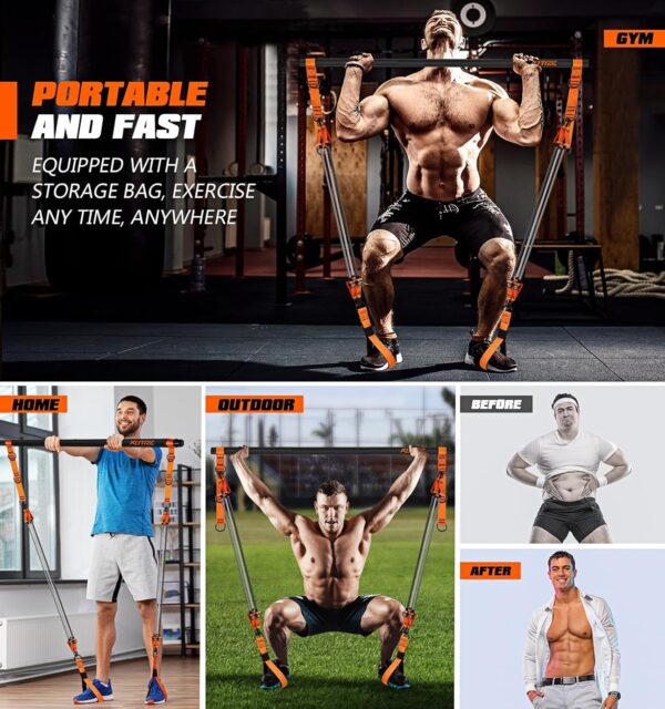 Pilates Bar Kit with Resistance Bands, Heavy Duty Pilates Equipment for Men, Strength Training Bar for Legs, Hip, Back, Arm, Abs, Chest, Shoulders, Portable Home Gym Full Body Workout Equipment - Image 8