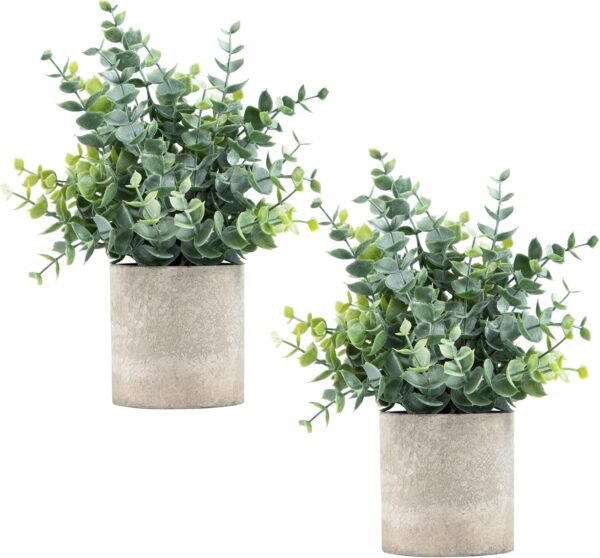 2 Pack Small Fake Plants Eucalyptus Potted Artificial Plants for Shelf Desk Home Bathroom Farmhouse Room Coffee Table Decor (Sage Green) - Image 2