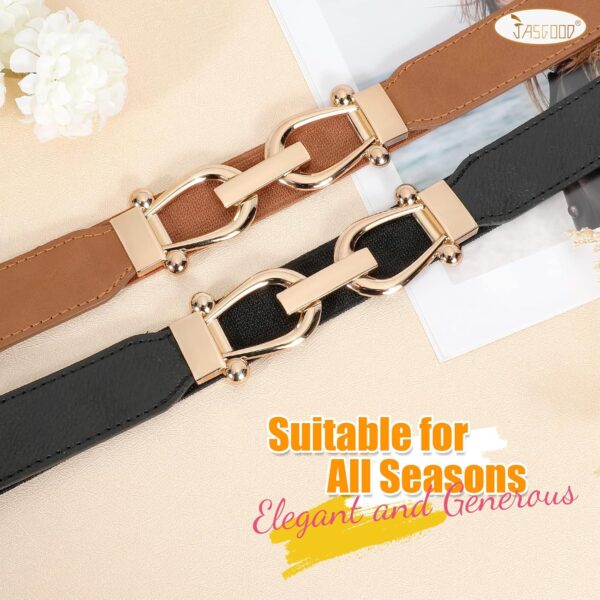 JASGOOD Women Stretchy Waist Belt Retro Elastic Skinny Belt for Ladies with Gold Buckle - Image 8