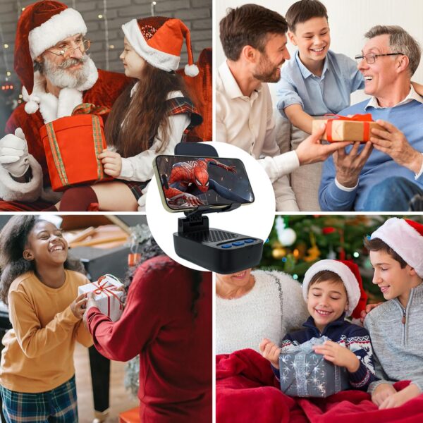 Gifts for Men Women,Birthday Gifts,Cell Phone Stand with Wireless Bluetooth Speaker, Punchy Bass & HD Stereo Sound Speaker for Home & Outdoors Compatible with iPhone/ipad/Samsung-Black - Image 8