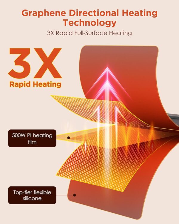 FEPPO Food Warming Mat, Upgrade High-tech Graphene Heating Film, Fast Full Surface Electric Warming Tray with 6 Level Adjustable Temperature and 6 Hours Timer, Roll Up Food Warmers for Parties Buffet - Image 3