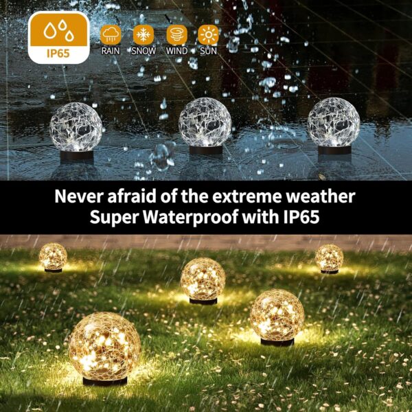 Solar Globe Lights Outdoor Waterproof - Cracked Glass Ball Lights for Garden, Patio, Yard, Lawn and Backyard Decor - Solar Orbs for Outside Decorations - Image 4