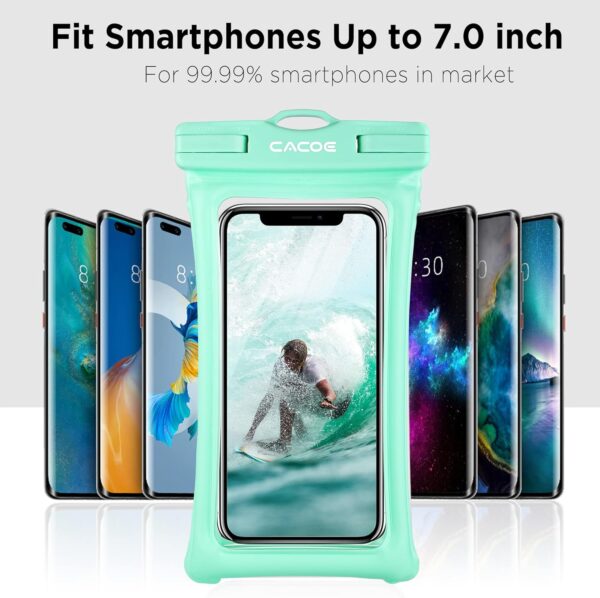 CACOE [Floatable] Floating Universal IPX8 Waterproof Phone case 2 Pack-Up to 7.0",Adjustable Lanyard Phone Pouch,Cellphone Dry Bags for Vacation Beach Pool Kayak Cruise Travel Essentials（Black+Green） - Image 8