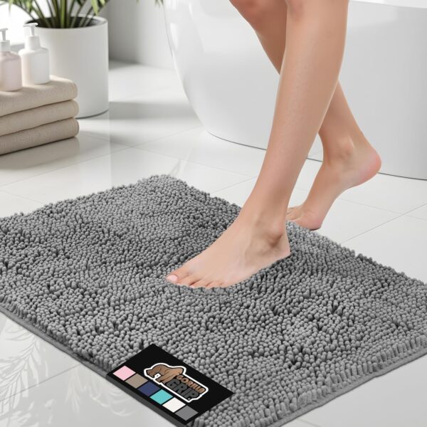 GORILLA GRIP Bath Rug Mat, Thick Soft Absorbent Chenille, Quick Dry Microfiber Mats, Rubber Backing Washable Shower Floor Rugs, Bathmat Runner, US Designed Bathroom Home Decor Accessories 24x17, Grey - Image 2