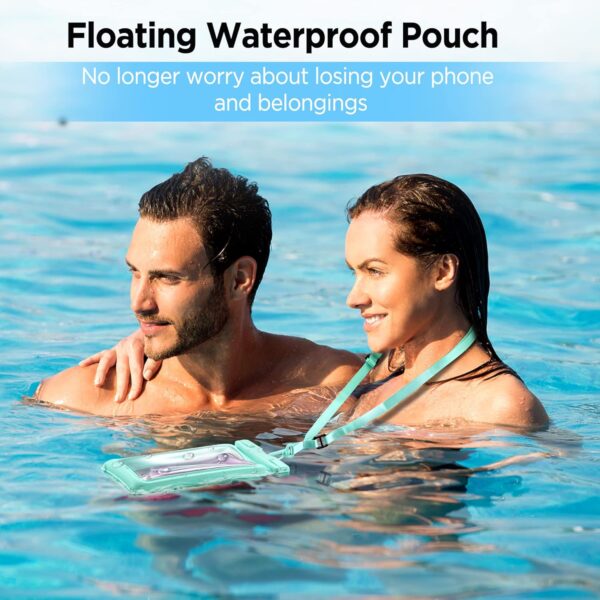CACOE [Floatable] Floating Universal IPX8 Waterproof Phone case 2 Pack-Up to 7.0",Adjustable Lanyard Phone Pouch,Cellphone Dry Bags for Vacation Beach Pool Kayak Cruise Travel Essentials（Black+Green） - Image 3