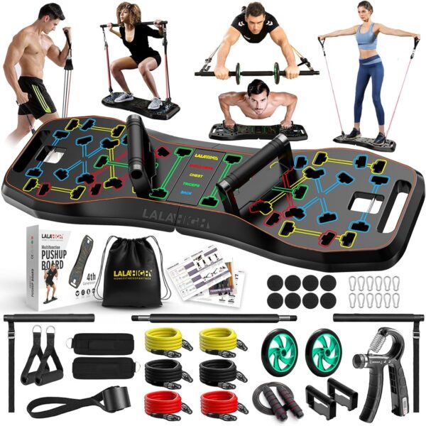 LALAHIGH 25-in-1 4rd Generation Push Up Board - Multi-Functional Foldable Gym System with Resistance Bands, Pilates Bar & Pulleys, Portable Workout Equipment for Men & Women, Chest/Back/Abs Training - Image 2