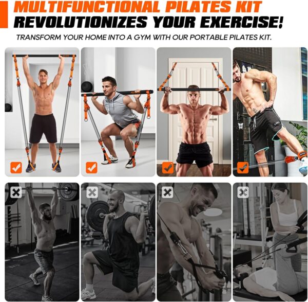 Pilates Bar Kit with Resistance Bands, Heavy Duty Pilates Equipment for Men, Strength Training Bar for Legs, Hip, Back, Arm, Abs, Chest, Shoulders, Portable Home Gym Full Body Workout Equipment - Image 4