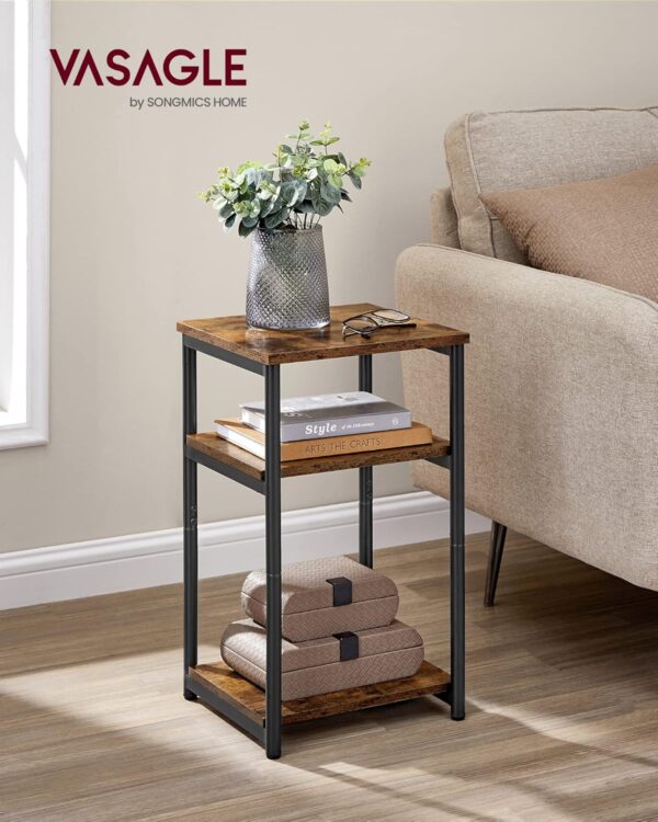 VASAGLE Side Table, Small End Table, Tall Nightstand for Living Room, Bedroom, Office, Bathroom, Rustic Brown and Classic Black ULET273B01 - Image 3