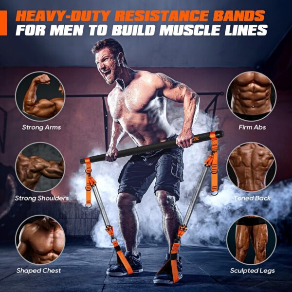 Pilates Bar Kit with Resistance Bands, Heavy Duty Pilates Equipment for Men, Strength Training Bar for Legs, Hip, Back, Arm, Abs, Chest, Shoulders, Portable Home Gym Full Body Workout Equipment - Image 3