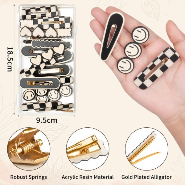 Gingbiss 18 Pcs Hair Clips for Women Girls, Black White Checker Cute Hair Barrettes with Storage Box, No Bend Korean Styling Minimalist Hair Accessories, Gift for Women Girls - Image 4