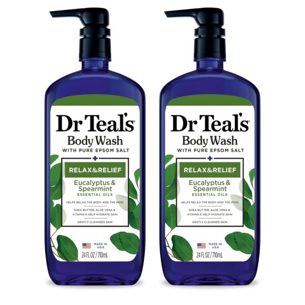 Dr Teal's Body Wash with Pure Epsom Salt, Relax & Relief with Eucalyptus & Spearmint, 24 fl oz (Pack of 2) - Image 2