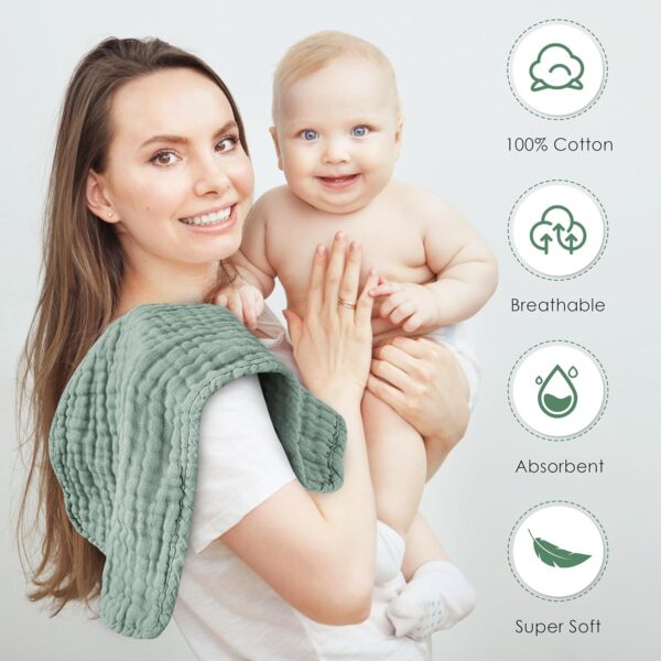 Muslin Burp Cloths 100% Cotton Large 20''x10'' Extra Soft and Absorbent Baby Wash Cloths Spit Up Rags - Baby Burping Cloth for Boys Girls Items(12 Pack Green) - Image 7