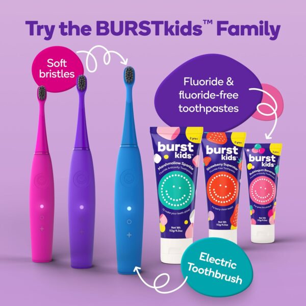 Burst Kids & Toddlers Electric Toothbrush (Purple) | Soft Bristles | Two Minute Timer | Rechargeable Battery | Easy-Grip Silicone Handle | 2 Modes for Healthy Smiles | Ages 3+ - Image 8
