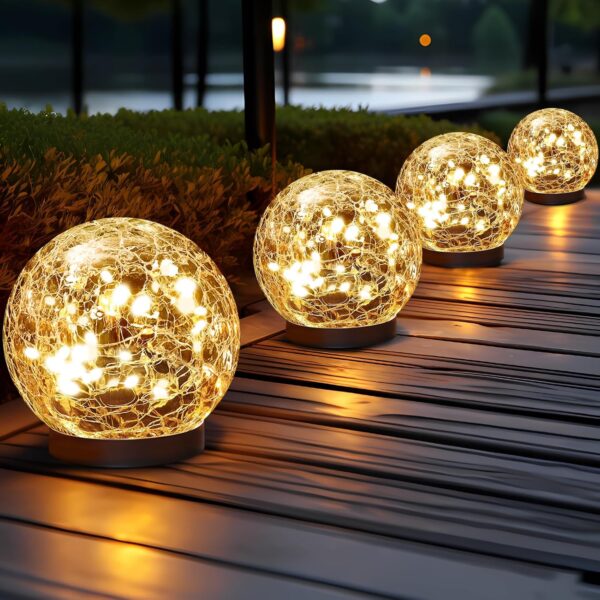 Solar Globe Lights Outdoor Waterproof - Cracked Glass Ball Lights for Garden, Patio, Yard, Lawn and Backyard Decor - Solar Orbs for Outside Decorations - Image 2