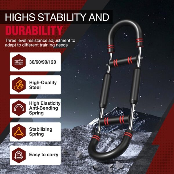 Adjustable Power Twist Arm Trainer (30-120 lbs), Chest and Forearm Strength Training Bar, Anti-Bending Spring No Deformation, Portable Upper Body Home Fitness Equipment, Unisex - Image 3
