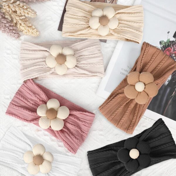 3 Pcs Baby Flower Headbands Baby Girls Nylon Headband Soft Hairbands Hair Accessories for Newborn Infant Toddler Kids (Beige Pink Khaki) - Image 6