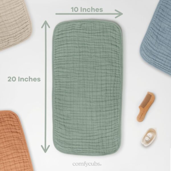 Comfy Cubs Muslin Burp Cloths 20" x 10", Pack of 10 - Large, 6-Layer, Ultra Absorbent 100% Cotton for Baby Drool and Messes - Soft, Safe & Gentle Baby Burp Cloths for Boys & Girls - Multi - Image 4