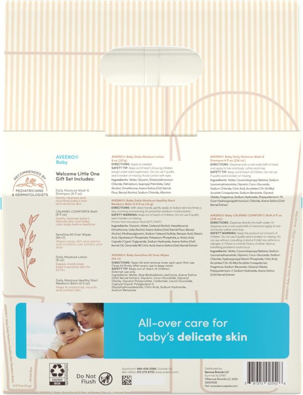 Aveeno Baby Welcome Little One Gift Set, Baby Skincare Set with Nourishing Baby Body Wash & Shampoo, Calming Bath Wash, All Over Baby Wipes, Daily Moisturizing Lotion, & Baby Balm, 5 Items - Image 8