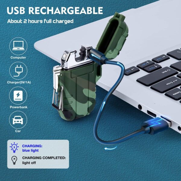 LcFun Waterproof Electric Dual Arc Lighter USB Rechargeable Outdoor Windproof Flameless Plasma Lighters for Camping, Hiking, Adventure, Survival Tactical Gear Gifts for Men - Image 4