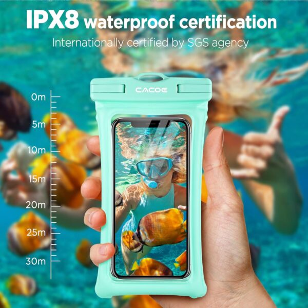 CACOE [Floatable] Floating Universal IPX8 Waterproof Phone case 2 Pack-Up to 7.0",Adjustable Lanyard Phone Pouch,Cellphone Dry Bags for Vacation Beach Pool Kayak Cruise Travel Essentials（Black+Green） - Image 7
