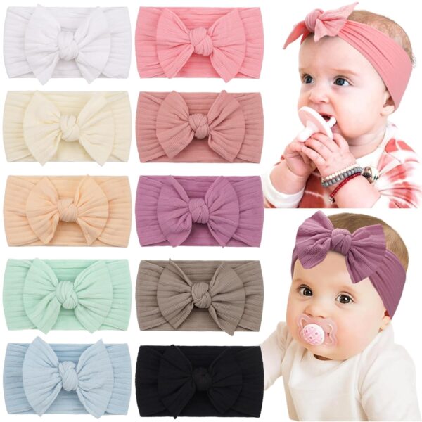 CÉLLOT 10 Colors Super Stretchy Soft Knot Baby Girl Headbands with Hair Bows Nylon Head Wrap For Newborn Baby Girls Infants Toddlers Kids - Image 2