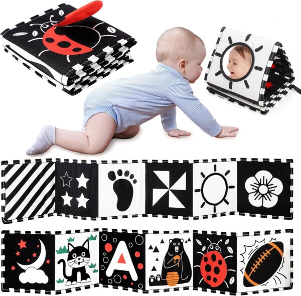 URMYWO Black and White Baby Toys, Tummy Time High Contrast Newborn Toys 0-3 Months, Soft Baby Book, Visual Stimulation Montessori Sensory Infant Toys 0-6-12 Months, Shower Gift for Boys Girls - Image 2