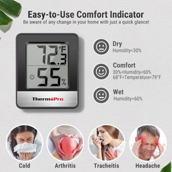 ThermoPro TP49 Digital Hygrometer Indoor Thermometer Humidity Meter Room Thermometer with Temperature and Humidity Monitor Mini Hygrometer Thermometer - Image 4