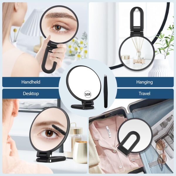B Beauty Planet 30X Magnifying Mirror, Hand Mirror with Handle, Double Sided Hand Mirror with 30X/1X Magnification, Travel Essential Portable Foldable Makeup Mirror for Precision Makeup Black - Image 6
