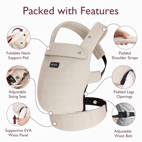 Momcozy Baby Carrier - Ergonomic, Cozy and Lightweight Carrier for 7-44lbs, Effortless to Put On, Ideal for Hands-Free Parenting, Enhanced Lumbar Support, Purehug for Infant to Toddler, Khaki - Image 6