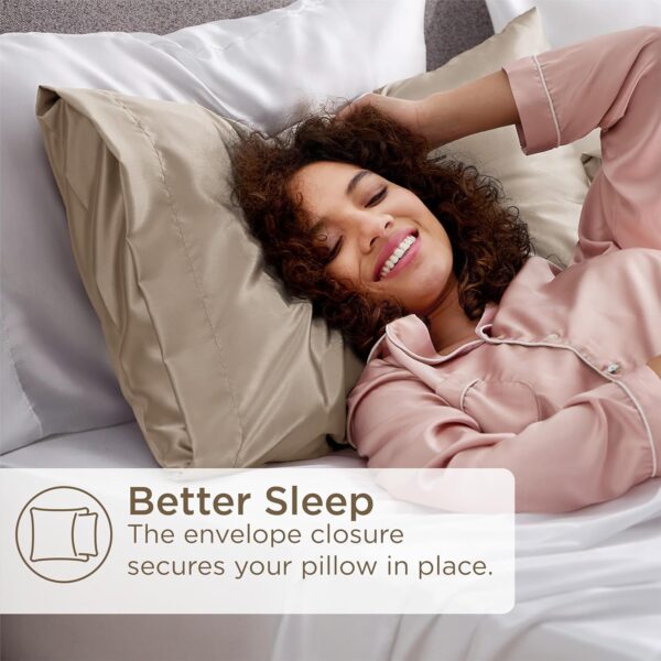 Bedsure Satin Pillowcases, Similar to Silk Pillow Cases Queen Size Set of 2, Pillow Case for Sleeping Women with Envelope Closure, Gifts for Women Men, Khaki, 20x30 Inches - Image 5