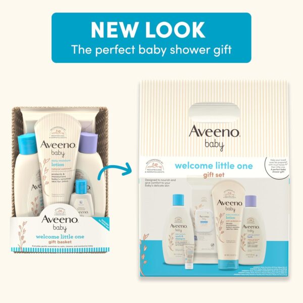 Aveeno Baby Welcome Little One Gift Set, Baby Skincare Set with Nourishing Baby Body Wash & Shampoo, Calming Bath Wash, All Over Baby Wipes, Daily Moisturizing Lotion, & Baby Balm, 5 Items - Image 3